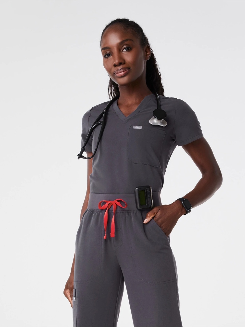 Gray Figs Scrubs Set, Medium Top Large Bottom